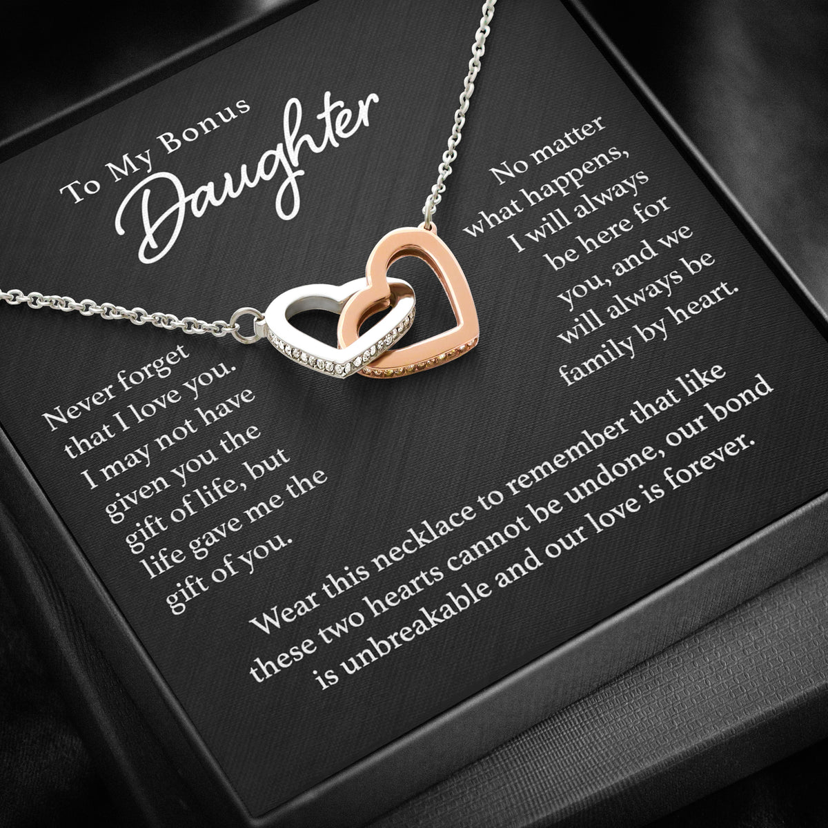 To My Bonus Daughter - Our Love is Forever - Interlocking Hearts Necklace